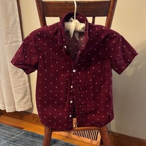 Old Navy Boys' Small Short-Sleeve Button-Up Shirt in Burgundy with Diamond Print